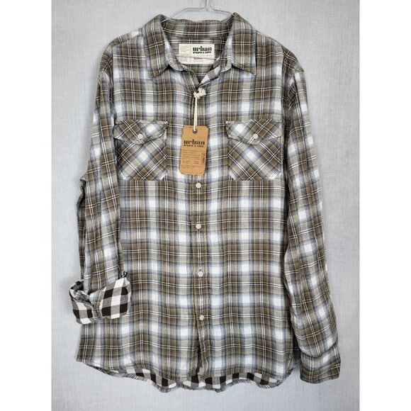 URBAN PIPELINE Tan Plaid Men's Shirt Sz XL NWT! Button Down Casual Preppy Party - Picture 1 of 5